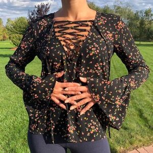 Forever 21 black floral blouse size S